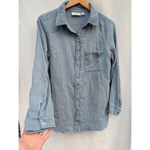 Belle Kim Gravel Womens Gotta‎ Have It Gauze Summer Blouse Blue Sz XS Oversized